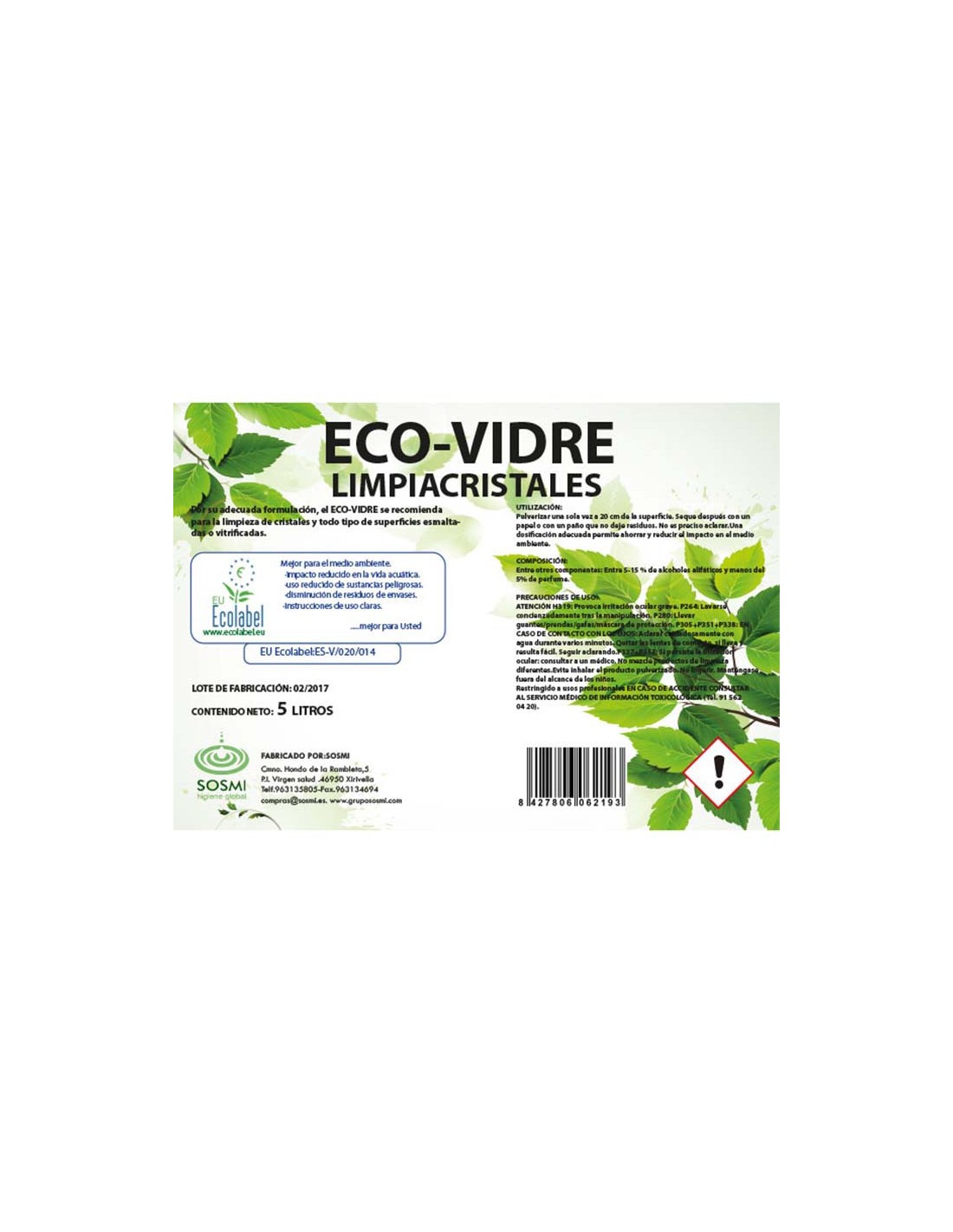 Limpiacristales Ecolabel Eco Vidre L