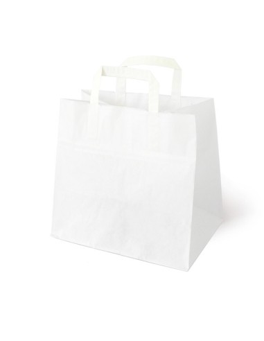 Bolsa blanca de papel con asa plana y base ancha 32x22+25cm (250uds)